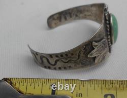 Fred Harvey Era Navajo Nevada Turquoise Coin Silver Lightning Snake Bracelet C1