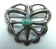 Fred Harvey Era Navajo Sand Cast Sterling Silver Turquoise Butterfly Pin Brooch