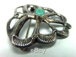 Fred Harvey Era Navajo Sand Cast Sterling Silver Turquoise Butterfly Pin Brooch