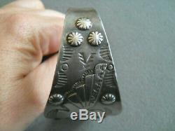 Fred Harvey Era Navajo Stamped Sterling Silver Thunderbird Cuff Bracelet