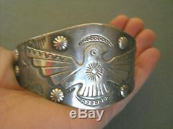 Fred Harvey Era Navajo Stamped Sterling Silver Thunderbird Cuff Bracelet