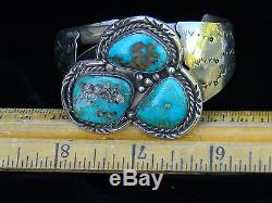 Fred Harvey Era Navajo Sterling Silver Bisbee Turquoise Cuff Bracelet