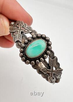 Fred Harvey Era Navajo Sterling Silver Cerrillos Turquoise Arrow Cuff Bracelet