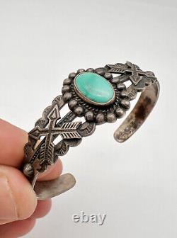Fred Harvey Era Navajo Sterling Silver Cerrillos Turquoise Arrow Cuff Bracelet