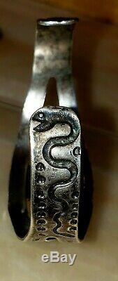 Fred Harvey Era Navajo Sterling Silver Cerrillos Turquoise Snakes Arrows Cuff