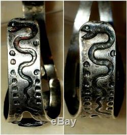 Fred Harvey Era Navajo Sterling Silver Cerrillos Turquoise Snakes Arrows Cuff