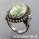 Fred Harvey Era Navajo Sterling Silver Green Agate Eagles Oval Beaded Ring, 5.5