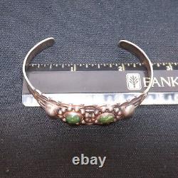 Fred Harvey Era Navajo Sterling Silver Green Turquoise Arrow Etched Bracelet
