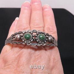 Fred Harvey Era Navajo Sterling Silver Green Turquoise Arrow Etched Bracelet