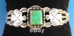 Fred Harvey Era Navajo Sterling Silver Square Turquoise THUNDERBIRD Bracelet