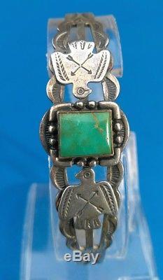 Fred Harvey Era Navajo Sterling Silver Square Turquoise THUNDERBIRD Bracelet
