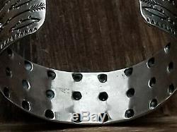 Fred Harvey Era Navajo Sterling Silver Turquoise Cluster Cuff Bracelet 47 Grams