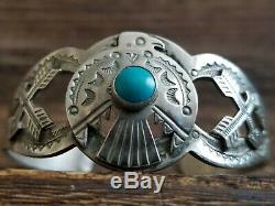 Fred Harvey Era Navajo Sterling Silver Turquoise Cuff Bracelet