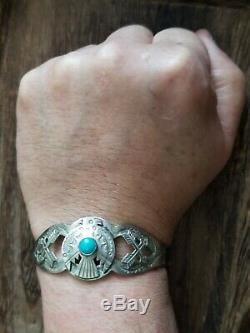 Fred Harvey Era Navajo Sterling Silver Turquoise Cuff Bracelet