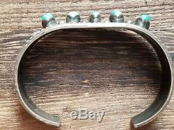 Fred Harvey Era Navajo Sterling Silver Turquoise Cuff Bracelet 29.9 Grams