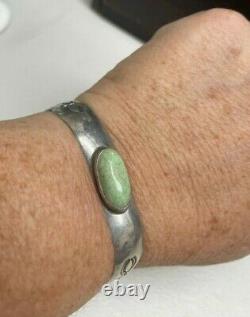 Fred Harvey Era Navajo Sterling Silver Turquoise Cuff Stamped Bracelet Vintage