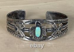 Fred Harvey Era Navajo Sterling Silver Turquoise Thunderbird Bracelet