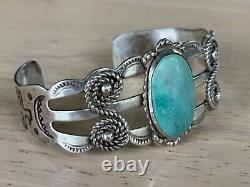 Fred Harvey Era Navajo Sterling Silver Turquoise Thunderbird Bracelet