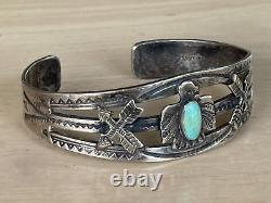 Fred Harvey Era Navajo Sterling Silver Turquoise Thunderbird Bracelet