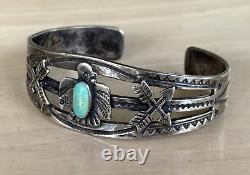 Fred Harvey Era Navajo Sterling Silver Turquoise Thunderbird Bracelet