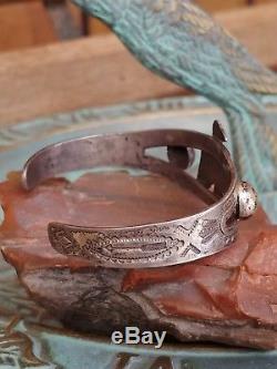 Fred Harvey Era Navajo Thunderbird Sterling Silver Stamped Cuff Bracelet