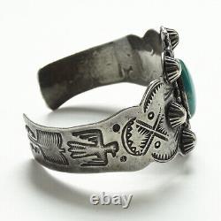 Fred Harvey Era Navajo Thunderbird Turquoise Cuff Bracelet Profusely Stamped 38g