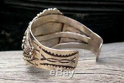 Fred Harvey Era Navajo Tooled Silver & Twisted Wire Petrified Wood Bracelet