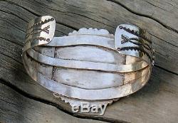 Fred Harvey Era Navajo Tooled Silver & Twisted Wire Petrified Wood Bracelet