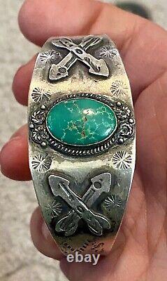 Fred Harvey Era Navajo Turquoise Sterling Silver Snake Cuff Bracelet VTG