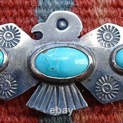 Fred Harvey Era Navajo Turquoise Sterling Thunderbird Pin Handmade Stamped
