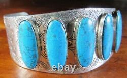 Fred Harvey Era Nickel Silver Turquoise Native American Navajo Cuff Bracelet