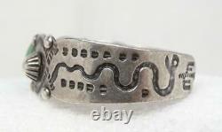 Fred Harvey Era Old Pawn Silver Turquoise Snakes Stampwork Cuff Bracelet