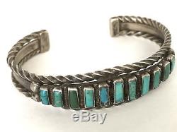 Fred Harvey Era Old Pawn Sterling Silver Block Turquoise Cuff Bracelet