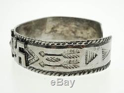 Fred Harvey Era Old Pawn Whirling Log Thunderbird Sterling Silver Cuff Bracelet