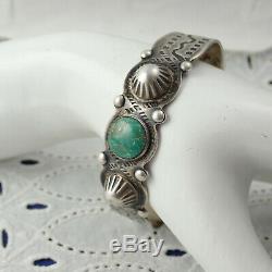 Fred Harvey Era Old Turquoise Snake Sterling Silver 6 1/2 Cuff Weighs 22 gram