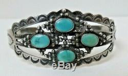 Fred Harvey Era Silver Arrow Stamped Sterling Silver Turquoise Cuff Bracelet