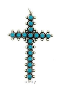 Fred Harvey Era, Silver Bell Trading With 17 Turquoise Cross Pendant 9.4 Grams
