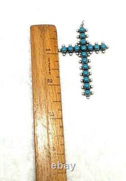 Fred Harvey Era, Silver Bell Trading With 17 Turquoise Cross Pendant 9.4 Grams