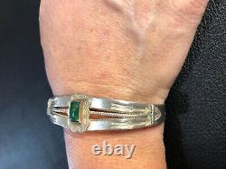 Fred Harvey Era Silver Green Turquoise CUFF BRACELET Weight 18.0 grams #9A