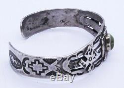 Fred Harvey Era Silver Green Turquoise Navajo Whirling Logs Cuff Bracelet