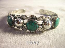 Fred Harvey Era Silver and Turquoise Stamped Bracelet