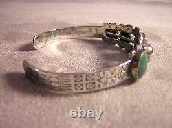 Fred Harvey Era Silver and Turquoise Stamped Bracelet