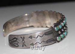 Fred Harvey Era Snake Eye Turquoise Indian Handmade Coin Silver Cuff Bracelet