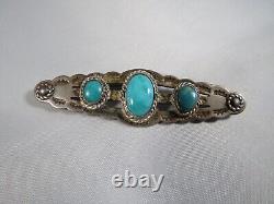 Fred Harvey Era Stamped Sterling Silver Turquoise Brooch