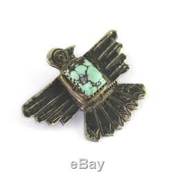 Fred Harvey Era Stamped Sterling Silver Turquoise Signed Thunderbird Brooch