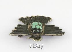 Fred Harvey Era Stamped Sterling Silver Turquoise Signed Thunderbird Brooch