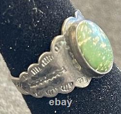 Fred Harvey Era Stamped Sterling & Turquoise Ring. TJ786