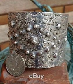 Fred Harvey Era Stamped Thunderbird Sterling Silver Extra Wide Cuff Bracelet70g