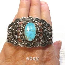 Fred Harvey Era Sterling Silver Arrow Turquoise Navajo Cuff Bracelet 34 Grams