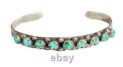 Fred Harvey Era Sterling Silver Carved Turquoise Cuff Bracelet 7 NICE